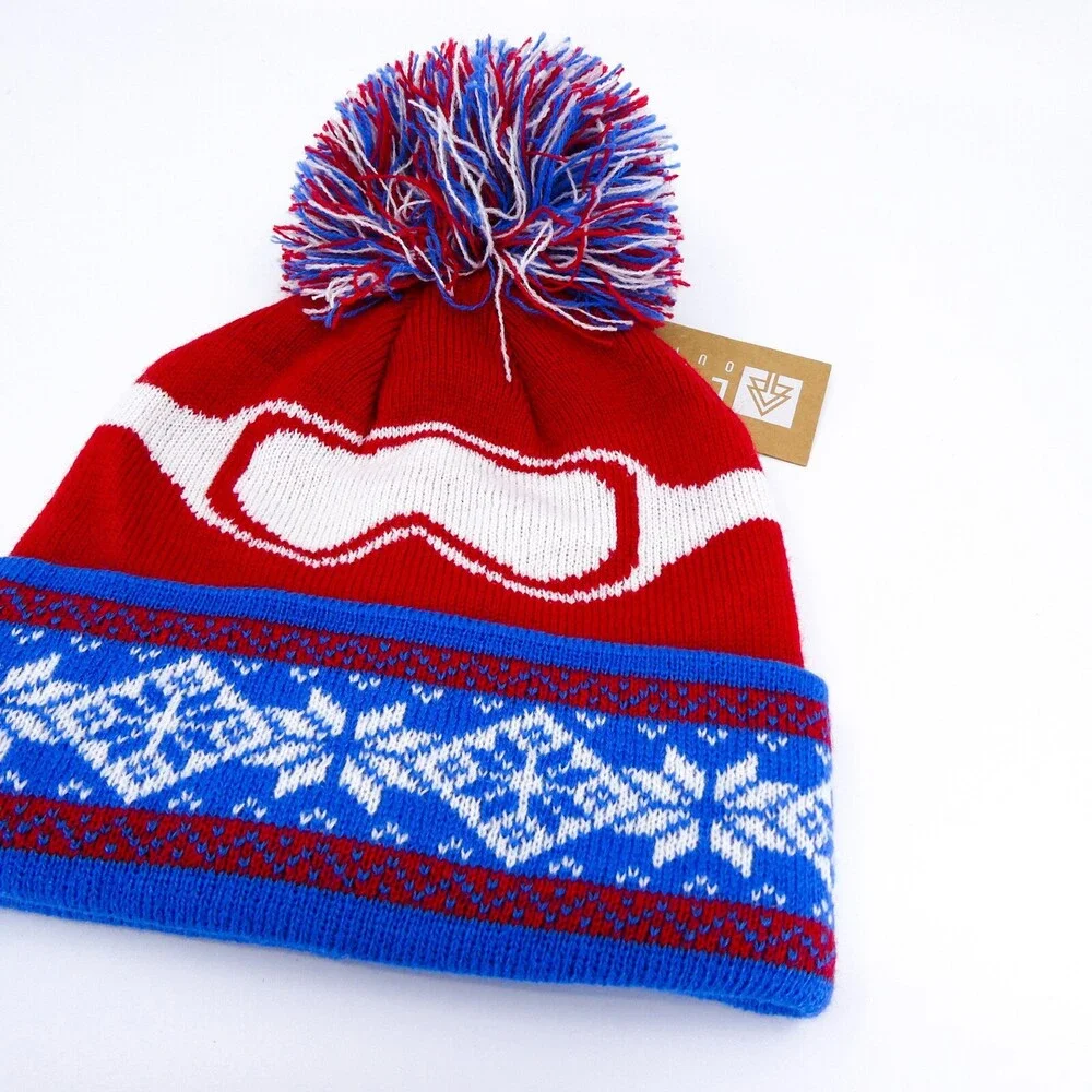 Ski‎ Winter Hat Youth One Size Red Blue Boys Nature Winter Sports Beanie Pom New